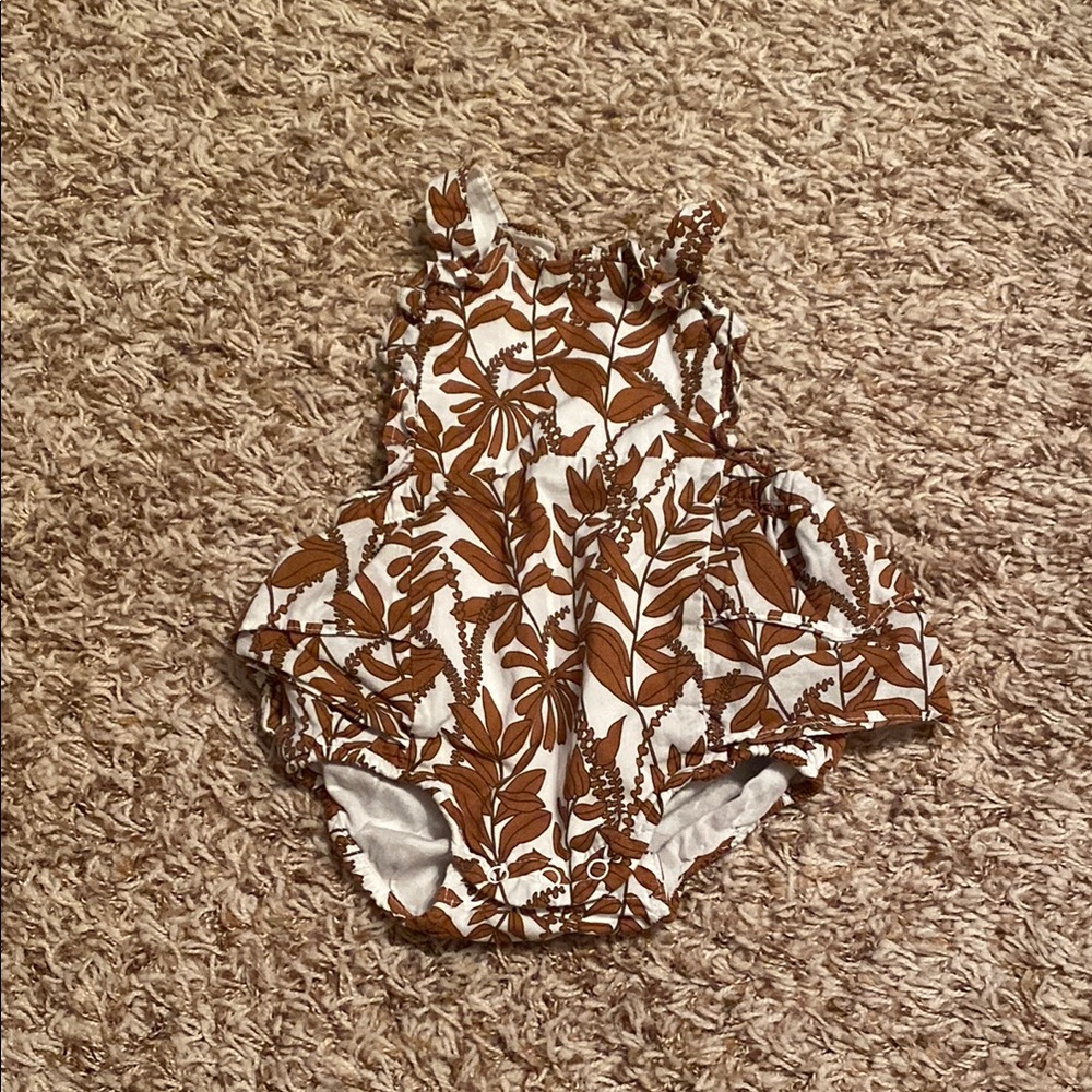 Janie and Jack Brown Leaf Print Baby Romper